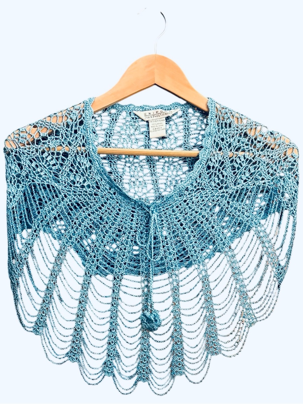 JohnPaulRichard Teal Crochet Shawl Caplet